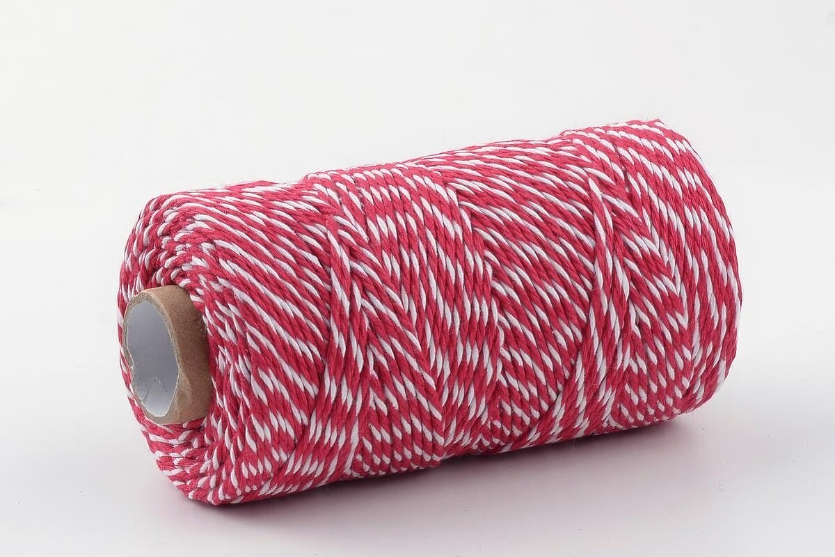 Rola ata Macrame din bumbac, grosime 1,5-2mm, rola de aprox. 90m - alb rosu