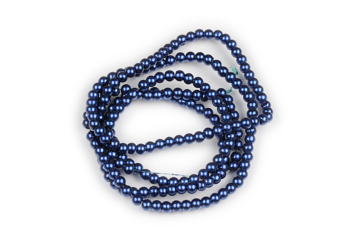 Sirag perle de sticla lucioase, sfere 4mm - albastru cobalt (aprox. 210 buc.)