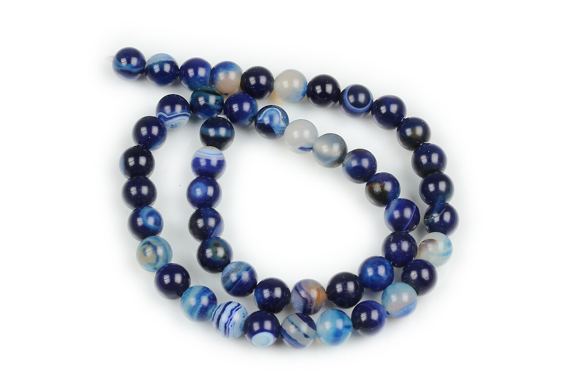 Margele agate striped sfere 8mm (sirag) - albastru