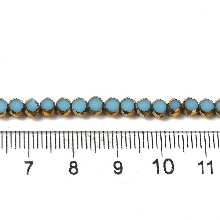 Margele cristale electroplacate pe jumatate 4-4,5x3mm (sirag) - auriu si albastru deschis
