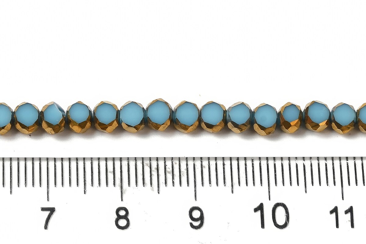 Margele cristale electroplacate pe jumatate 4-4,5x3mm (sirag) - auriu si albastru deschis