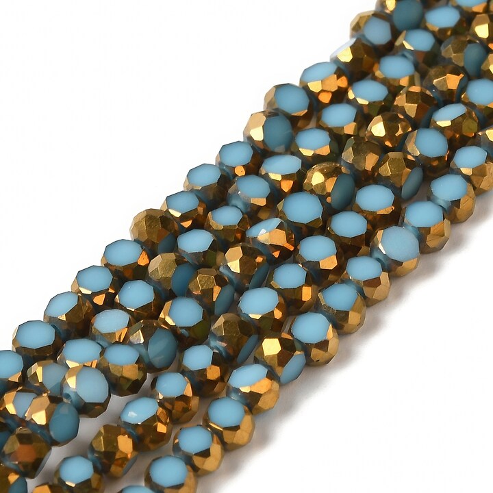 Margele cristale electroplacate pe jumatate 4-4,5x3mm (sirag) - auriu si albastru deschis