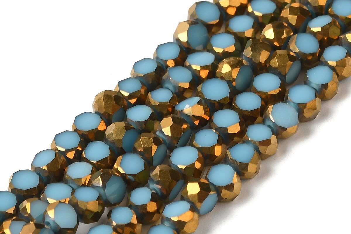 Margele cristale electroplacate pe jumatate 4-4,5x3mm (sirag) - auriu si albastru deschis