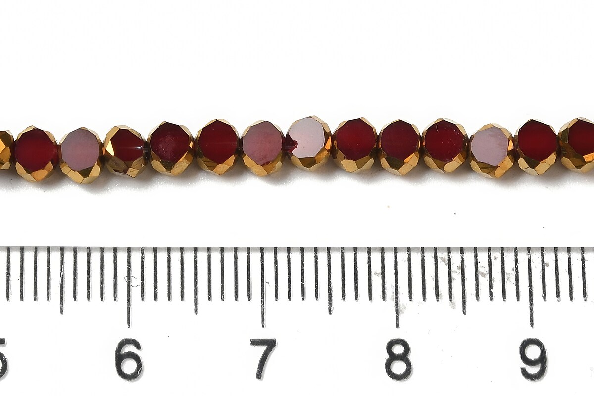 Margele cristale electroplacate pe jumatate 4-4,5x3mm (sirag) - auriu si rosu inchis
