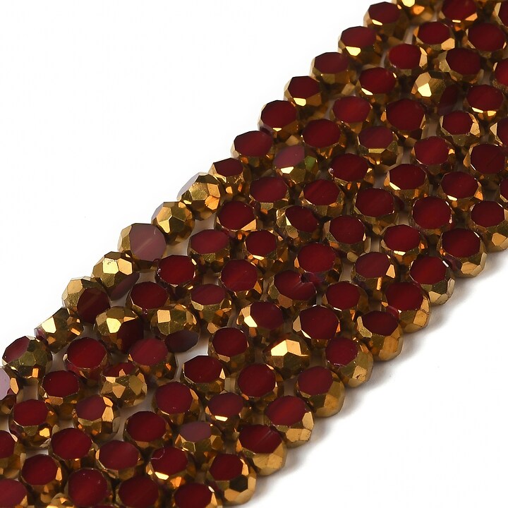Margele cristale electroplacate pe jumatate 4-4,5x3mm (sirag) - auriu si rosu inchis