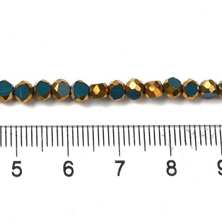 Margele cristale electroplacate pe jumatate 4-4,5x3mm (sirag) - auriu si albastru