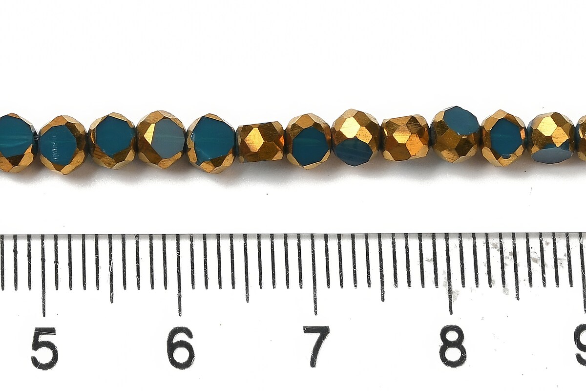 Margele cristale electroplacate pe jumatate 4-4,5x3mm (sirag) - auriu si albastru