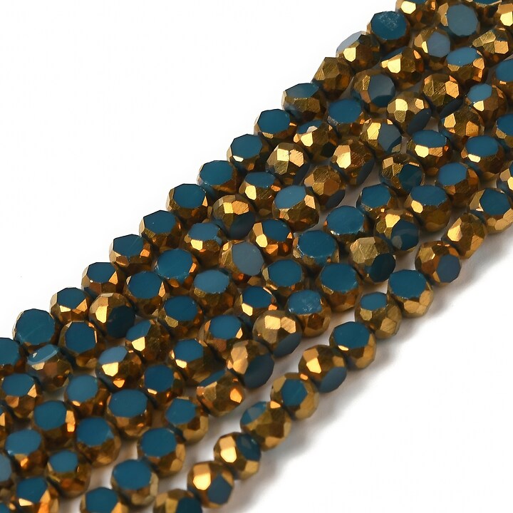 Margele cristale electroplacate pe jumatate 4-4,5x3mm (sirag) - auriu si albastru