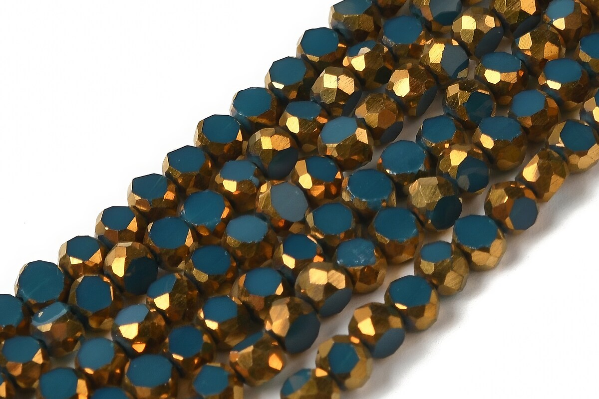 Margele cristale electroplacate pe jumatate 4-4,5x3mm (sirag) - auriu si albastru