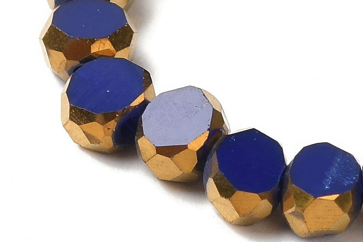 Margele cristale electroplacate pe jumatate 4-4,5x3mm (sirag) - auriu si albastru inchis