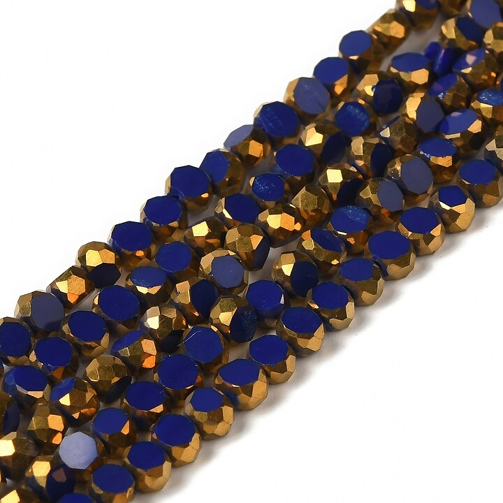 Margele cristale electroplacate pe jumatate 4-4,5x3mm (sirag) - auriu si albastru inchis