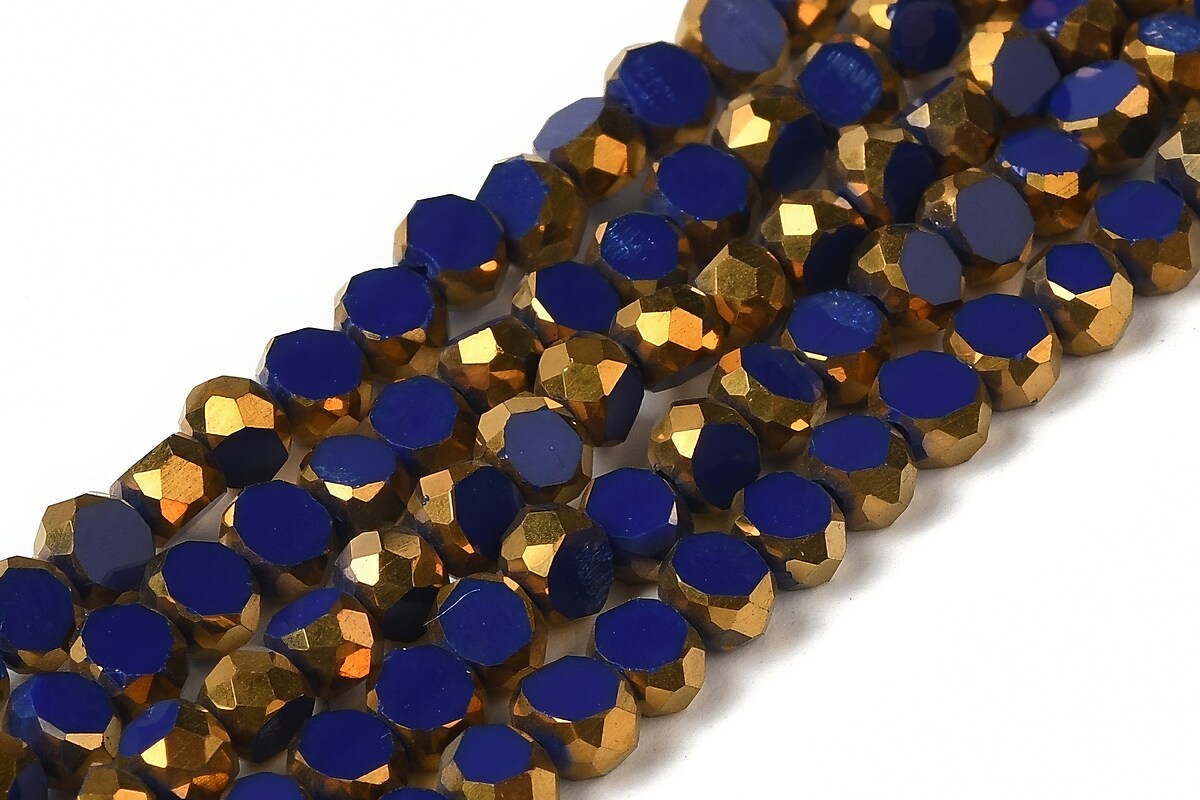 Margele cristale electroplacate pe jumatate 4-4,5x3mm (sirag) - auriu si albastru inchis