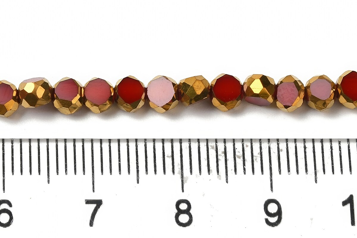 Margele cristale electroplacate pe jumatate 4-4,5x3mm (sirag) - auriu si rosu
