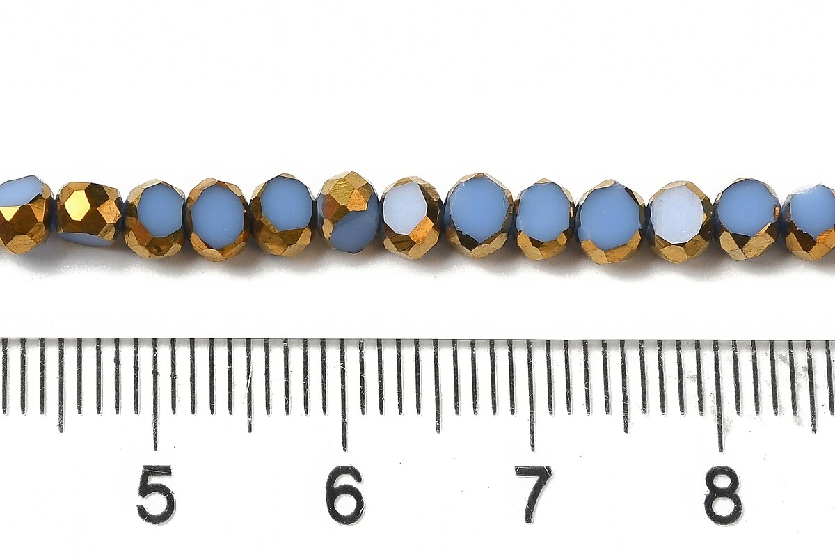 Margele cristale electroplacate pe jumatate 4-4,5x3mm (sirag) - auriu si bleu
