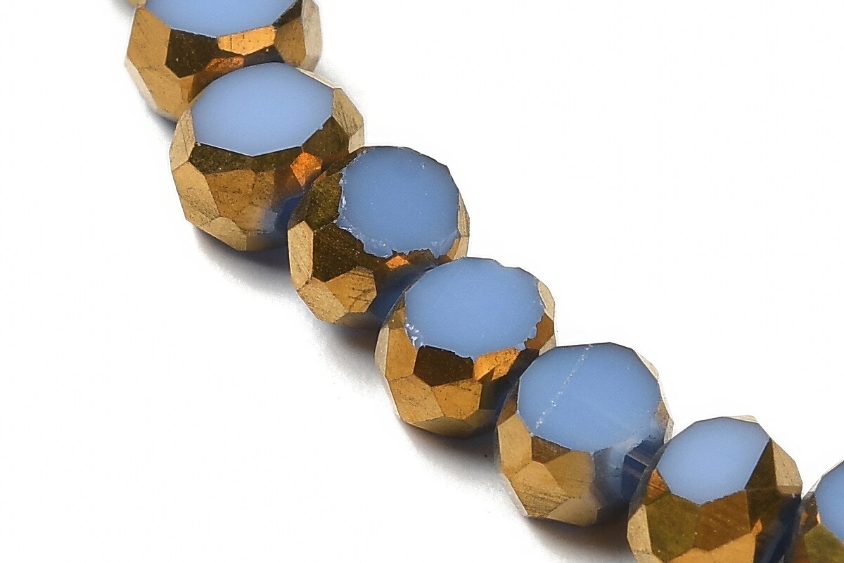 Margele cristale electroplacate pe jumatate 4-4,5x3mm (sirag) - auriu si bleu