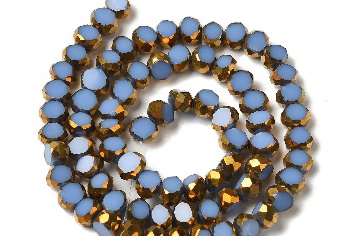 Margele cristale electroplacate pe jumatate 4-4,5x3mm (sirag) - auriu si bleu
