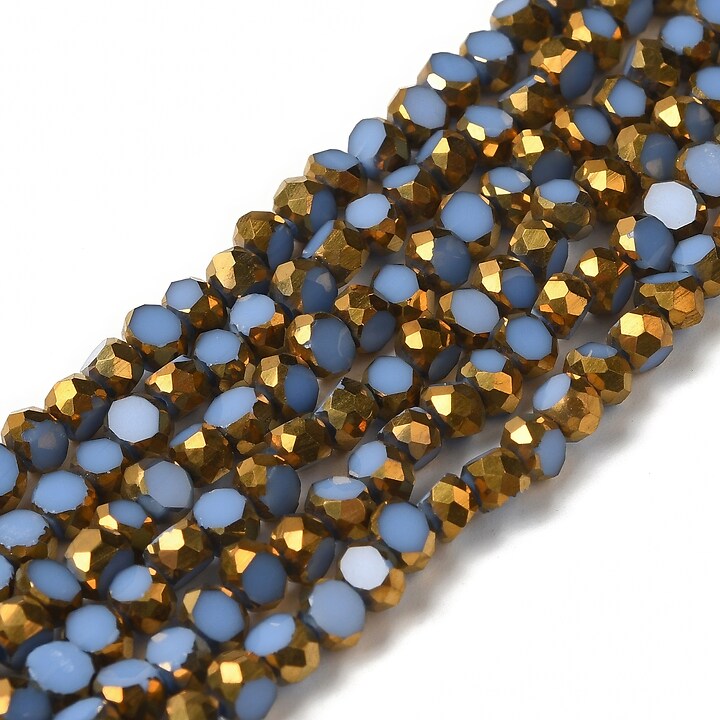 Margele cristale electroplacate pe jumatate 4-4,5x3mm (sirag) - auriu si bleu
