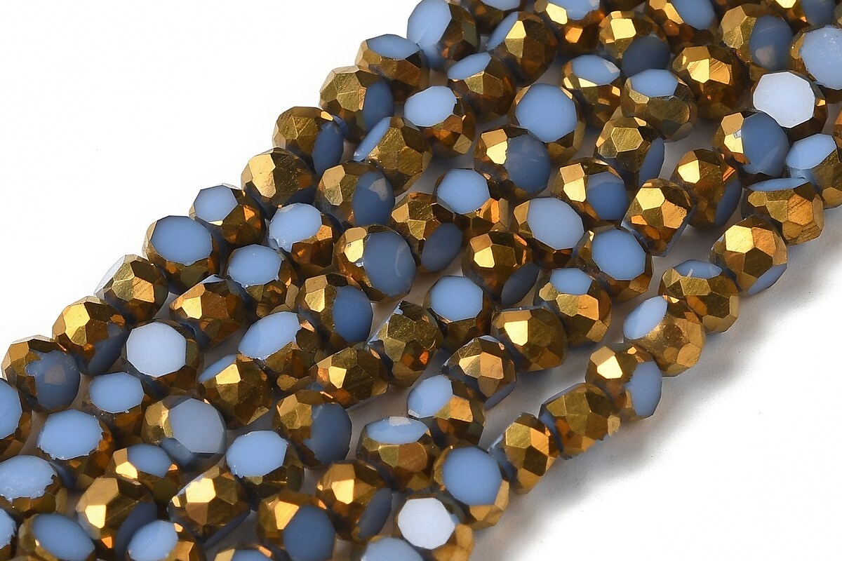 Margele cristale electroplacate pe jumatate 4-4,5x3mm (sirag) - auriu si bleu