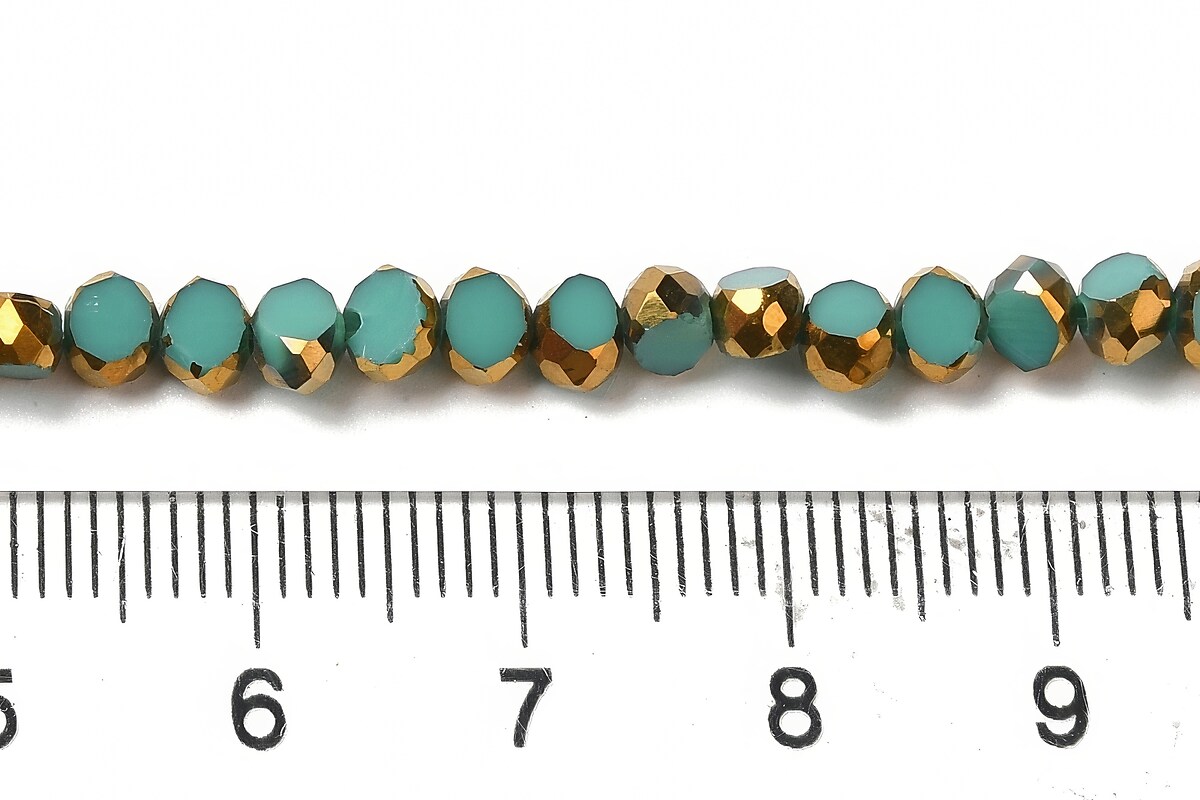 Margele cristale electroplacate pe jumatate 4-4,5x3mm (sirag) - auriu si turcoaz