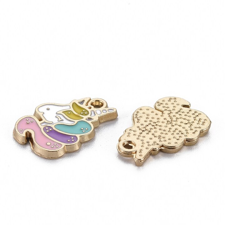 Charm mini pandantiv auriu emailat unicorn 17x12mm