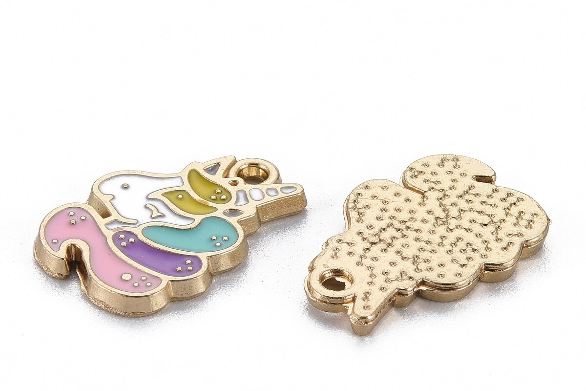 Charm mini pandantiv auriu emailat unicorn 17x12mm