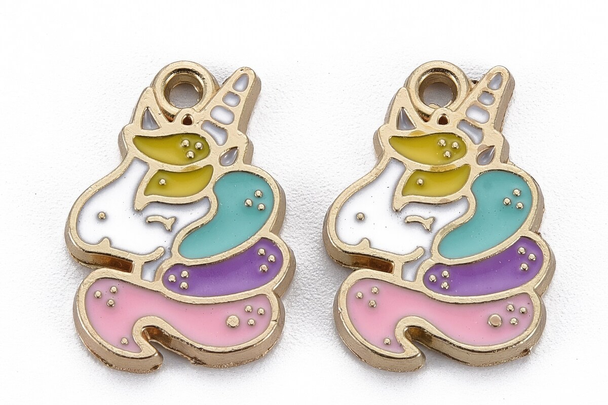 Charm mini pandantiv auriu emailat unicorn 17x12mm
