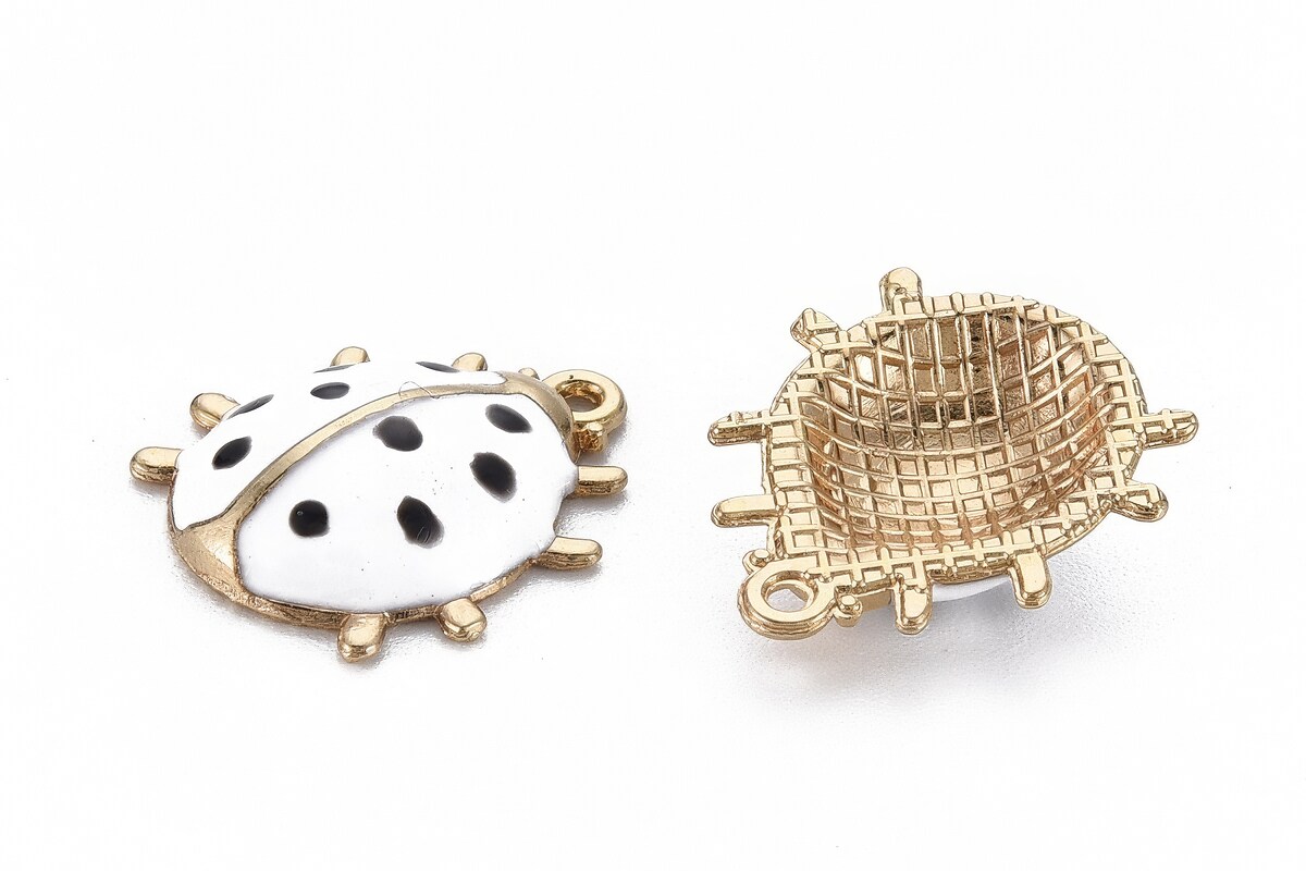 Charm mini pandantiv auriu emailat gargarita alba 17x15mm
