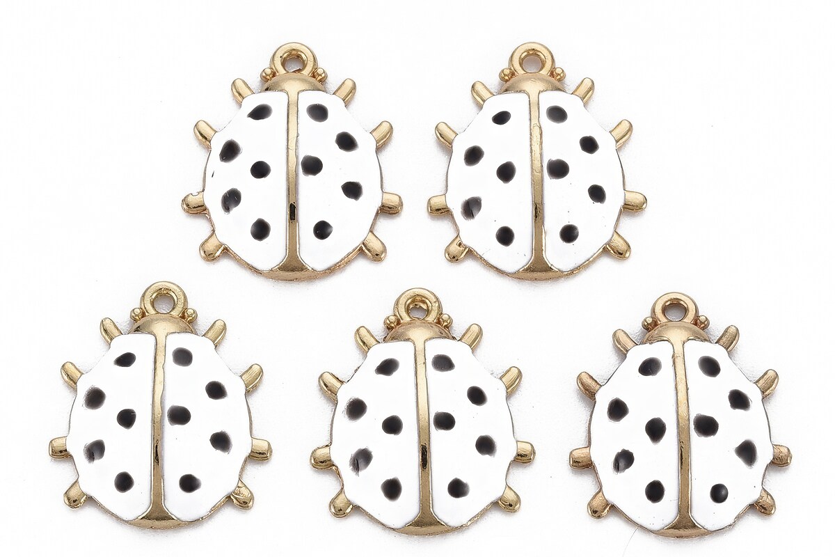 Charm mini pandantiv auriu emailat gargarita alba 17x15mm