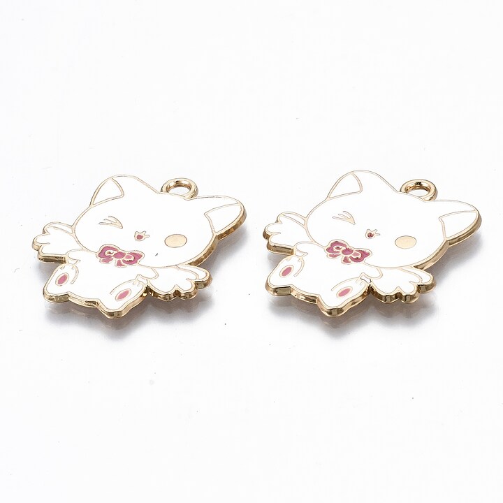 Charm mini pandantiv auriu emailat pisica 26x23mm