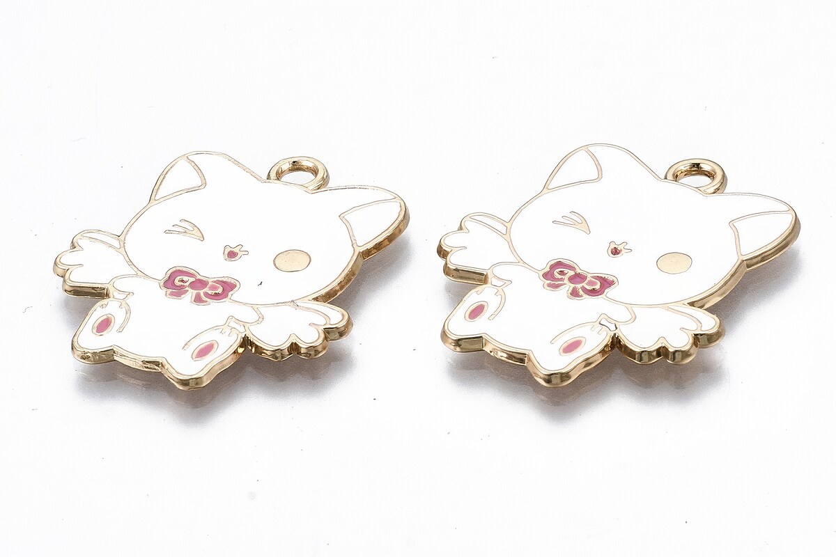 Charm mini pandantiv auriu emailat pisica 26x23mm