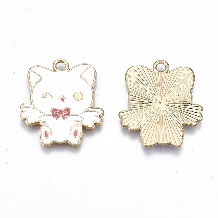Charm mini pandantiv auriu emailat pisica 26x23mm