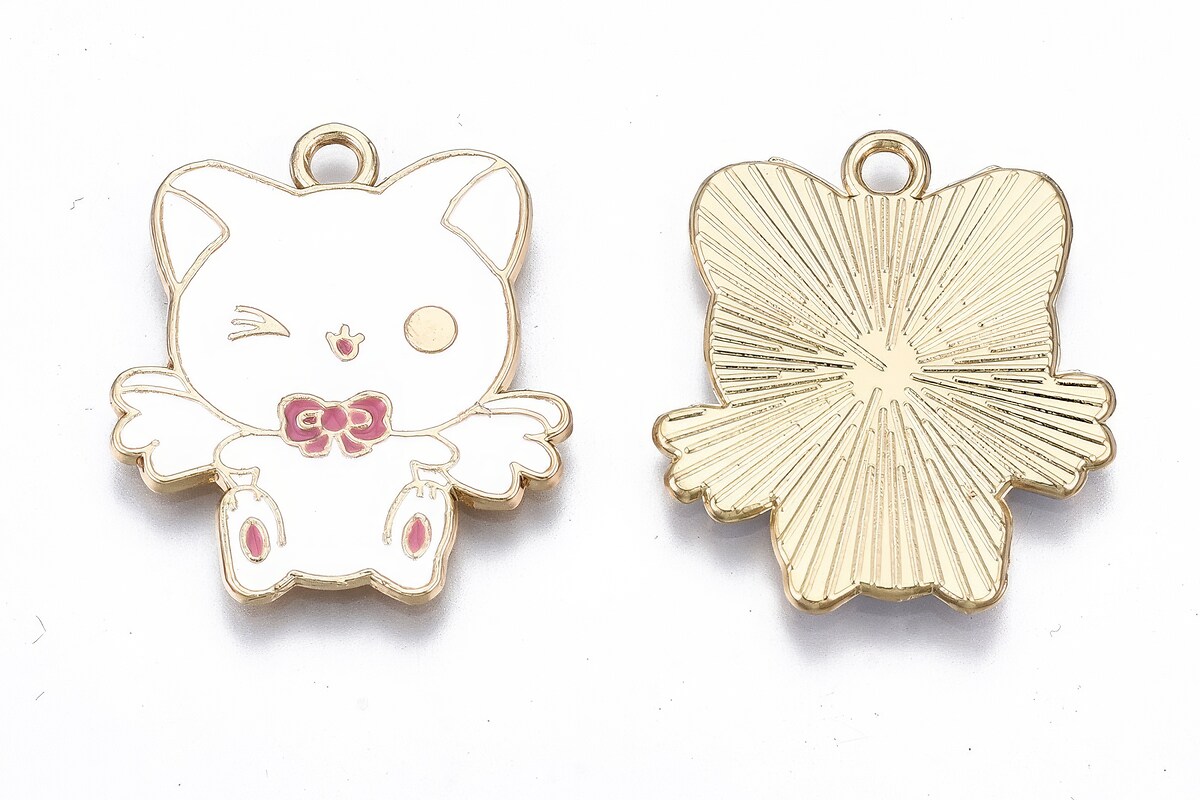 Charm mini pandantiv auriu emailat pisica 26x23mm