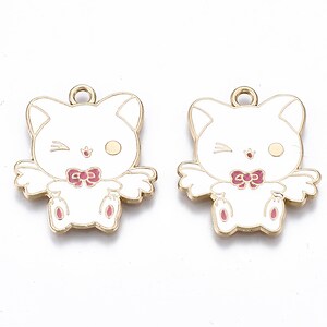 Charm mini pandantiv auriu emailat pisica 26x23mm