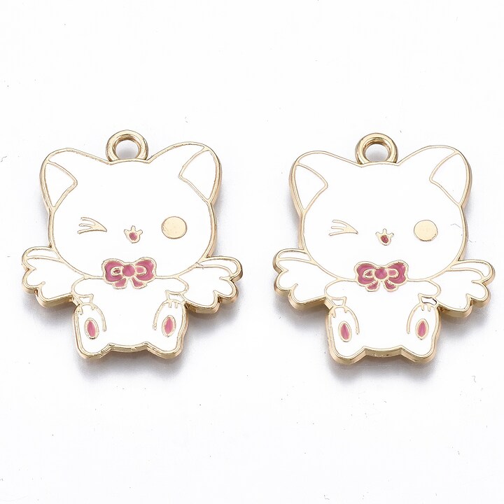 Charm mini pandantiv auriu emailat pisica 26x23mm