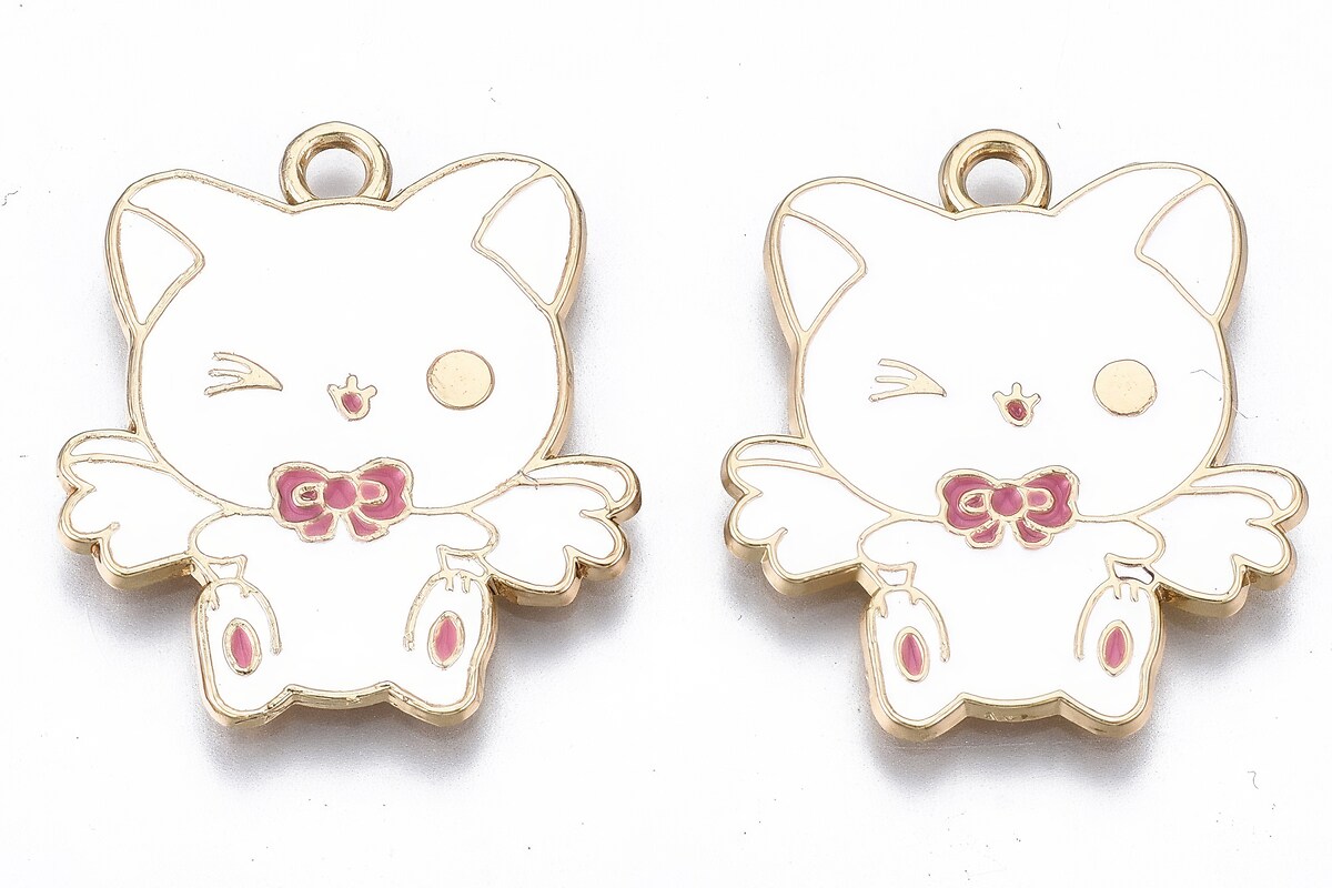 Charm mini pandantiv auriu emailat pisica 26x23mm
