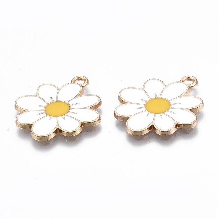 Charm mini pandantiv auriu emailat floare alba 23x20mm
