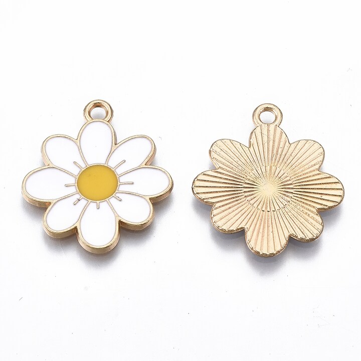 Charm mini pandantiv auriu emailat floare alba 23x20mm