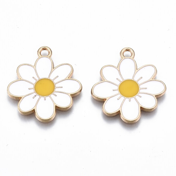 Charm mini pandantiv auriu emailat floare alba 23x20mm