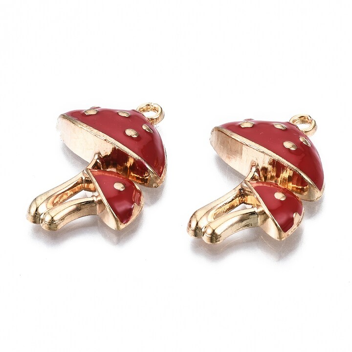 Charm mini pandantiv auriu emailat ciuperci 26x20mm