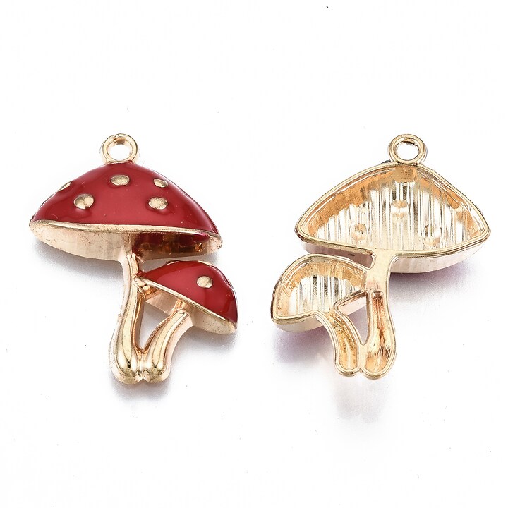 Charm mini pandantiv auriu emailat ciuperci 26x20mm