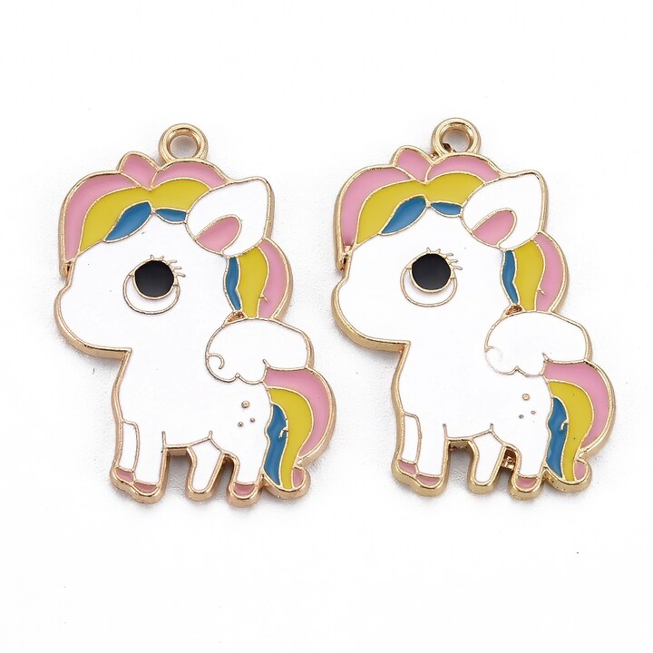Charm mini pandantiv auriu emailat unicorn curcubeu 33x24mm