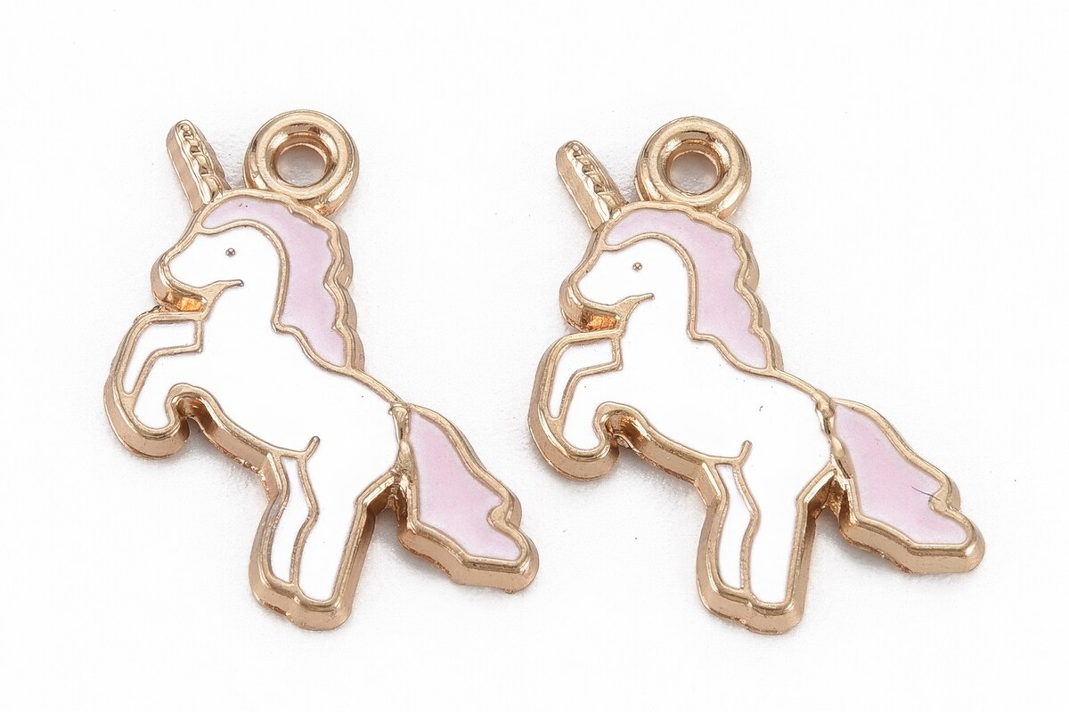Charm mini pandantiv auriu emailat unicorn 17x20mm