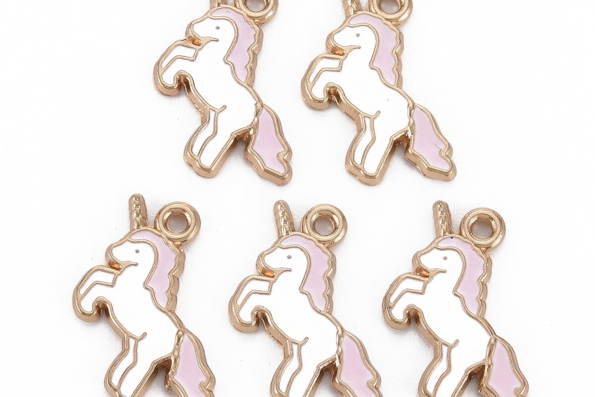 Charm mini pandantiv auriu emailat unicorn 17x20mm