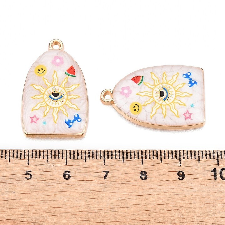 Charm mini pandantiv auriu emailat soare si Evil Eye 28x18mm