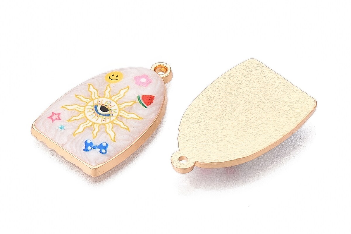 Charm mini pandantiv auriu emailat soare si Evil Eye 28x18mm
