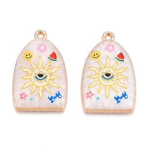 Charm mini pandantiv auriu emailat soare si Evil Eye 28x18mm