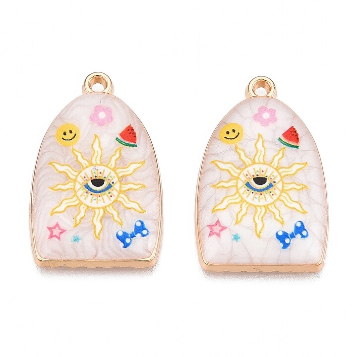 Charm mini pandantiv auriu emailat soare si Evil Eye 28x18mm
