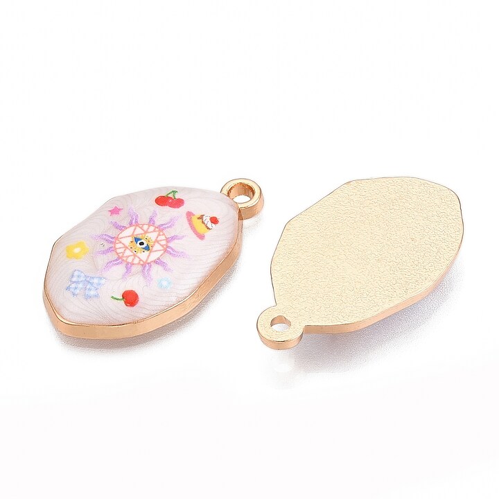 Charm mini pandantiv auriu emailat soare si Evil Eye 28x17mm