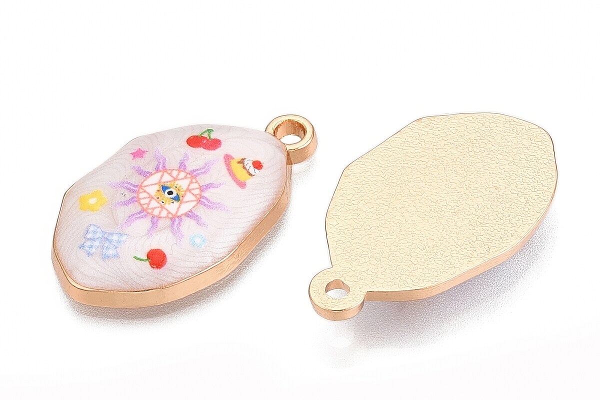 Charm mini pandantiv auriu emailat soare si Evil Eye 28x17mm