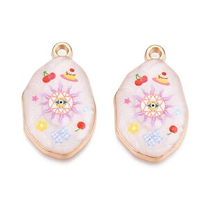 Charm mini pandantiv auriu emailat soare si Evil Eye 28x17mm